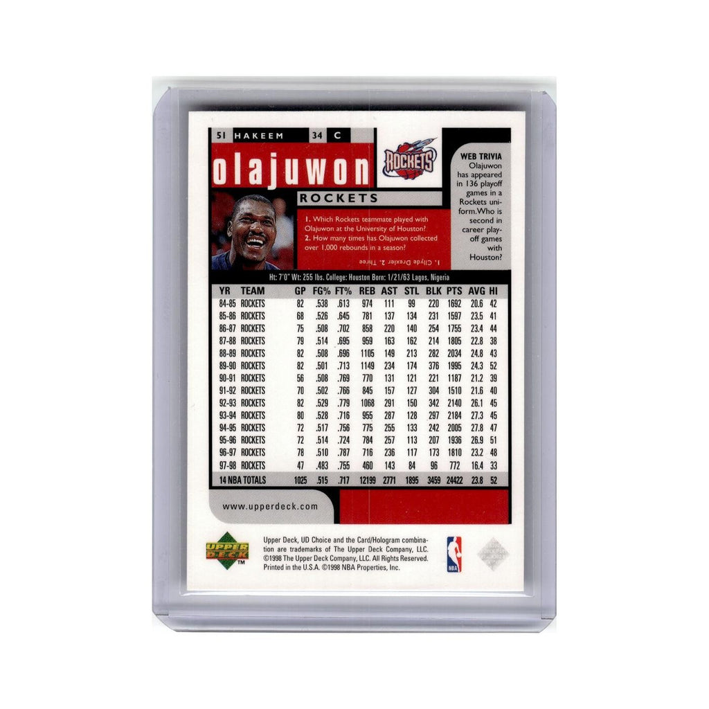Hakeem Olajuwon 1998 UD Choice #51 Houston Rockets Basketball Card NM