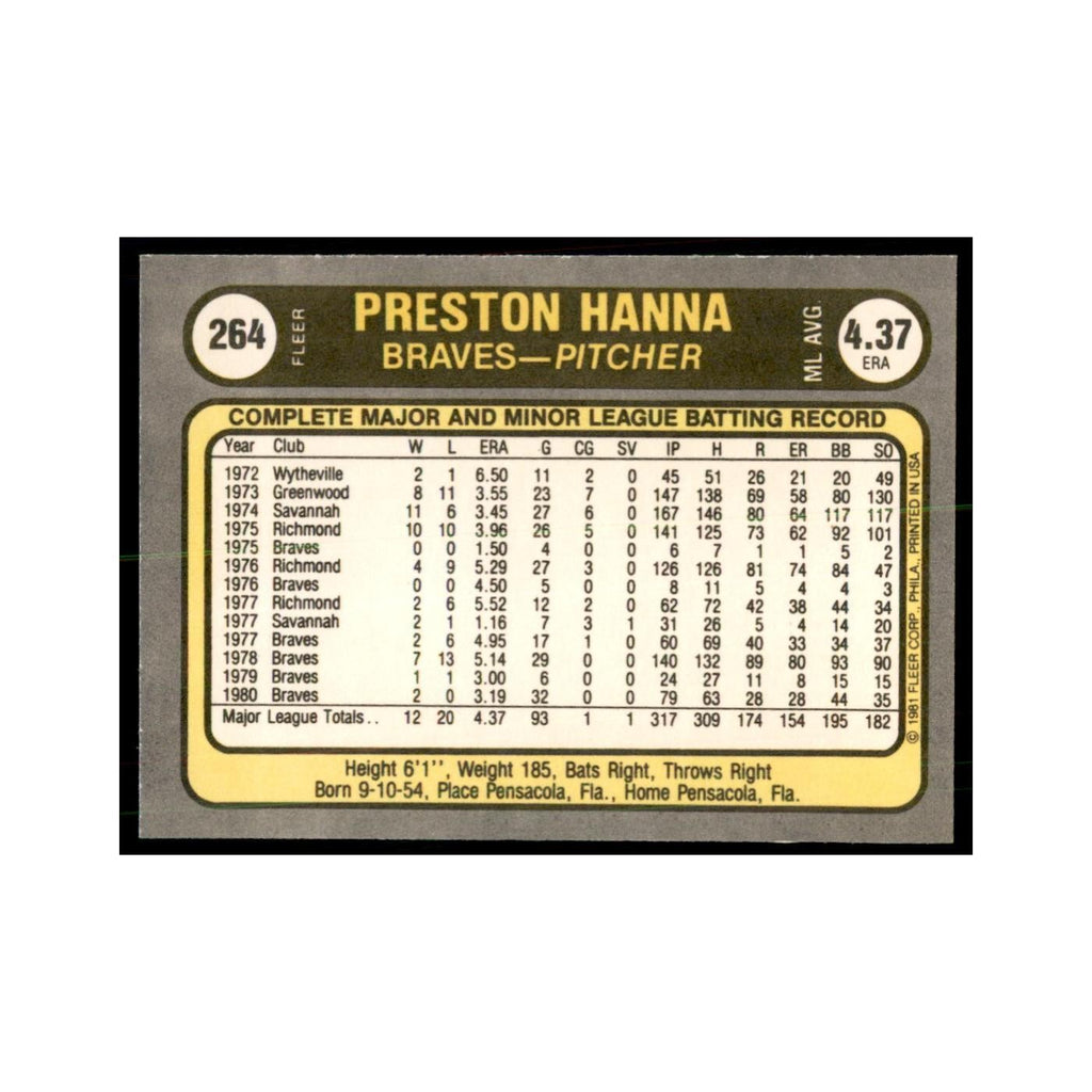 1981 Fleer Preston Hanna Baseball Cards #264