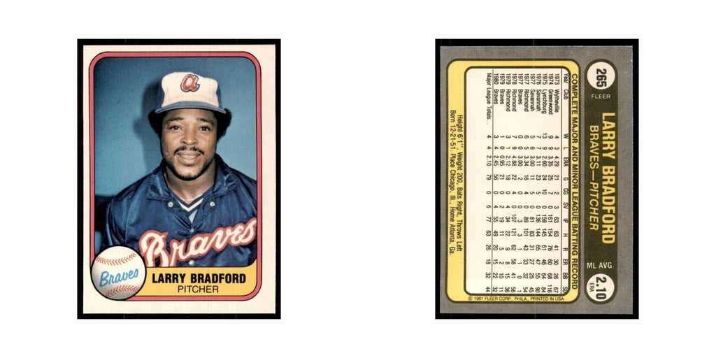 1981 Fleer Larry Bradford Baseball Cards #265