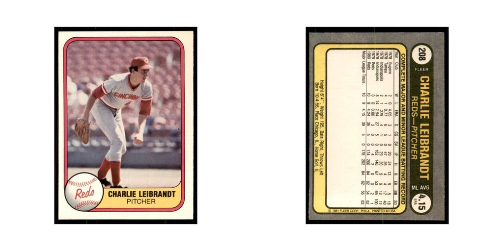 1981 Fleer Charlie Leibrandt Baseball Cards #208
