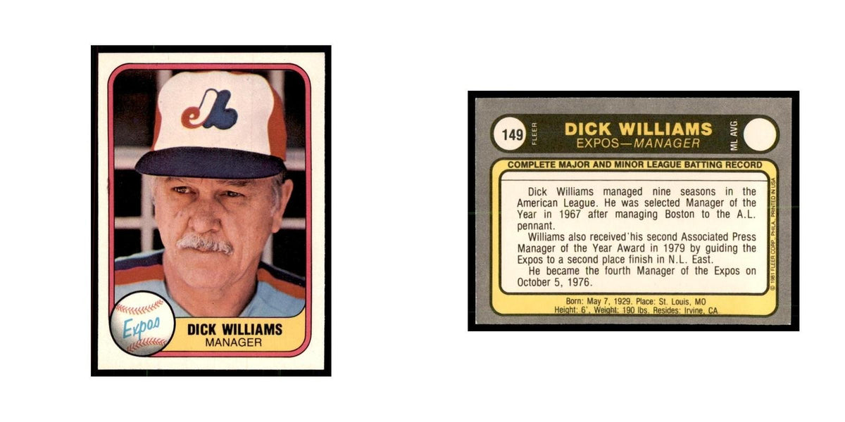 1981 Fleer Dick Williams Baseball Cards #149