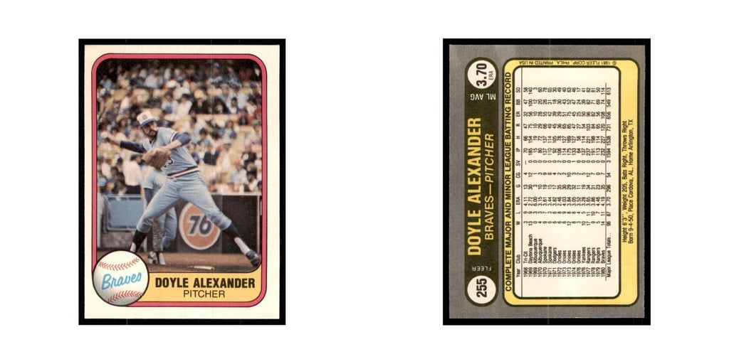 1981 Fleer Doyle Alexander Baseball Cards #255