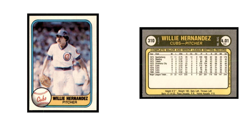 1981 Fleer Willie Hernandez Baseball Cards #310