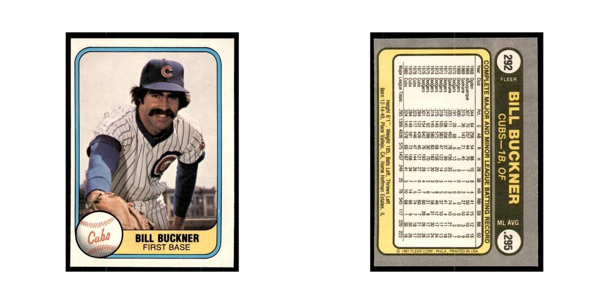 1981 Fleer Bill Buckner Baseball Cards #292
