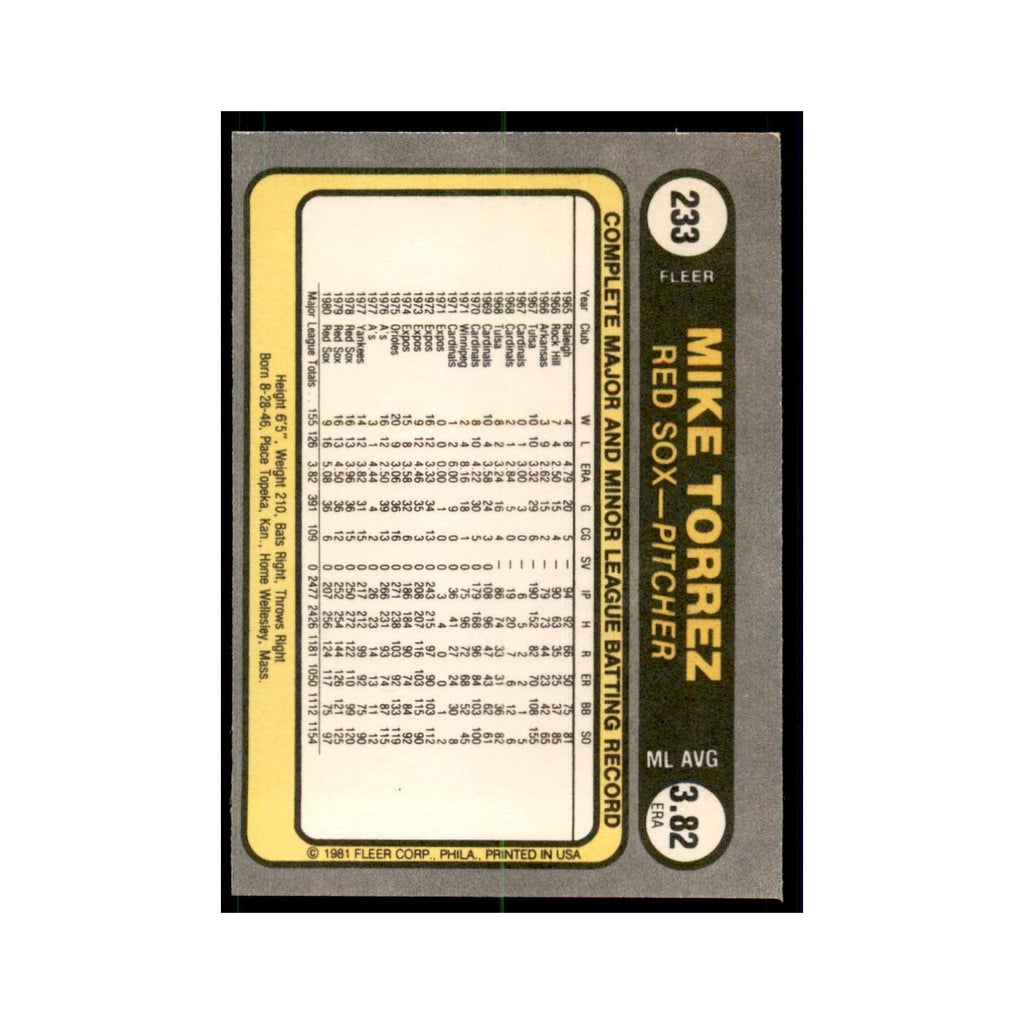 1981 Fleer Mike Torrez Baseball Cards #233