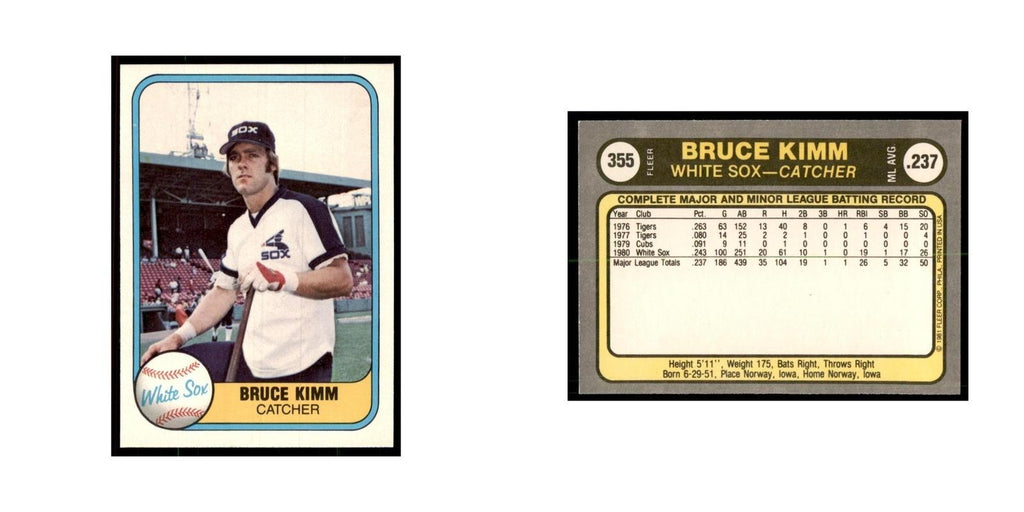 1981 Fleer Bruce Kimm Baseball Cards #355