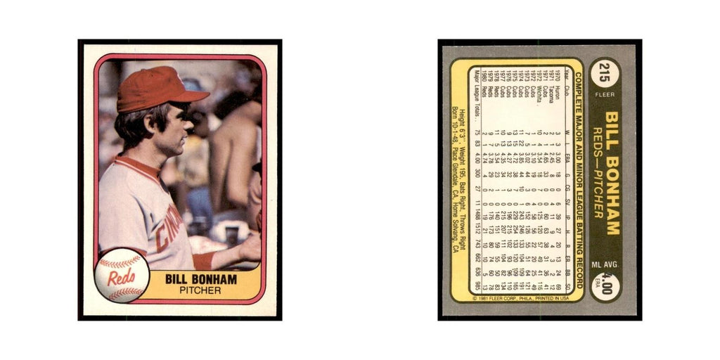 1981 Fleer Bill Bonham Baseball Cards #215