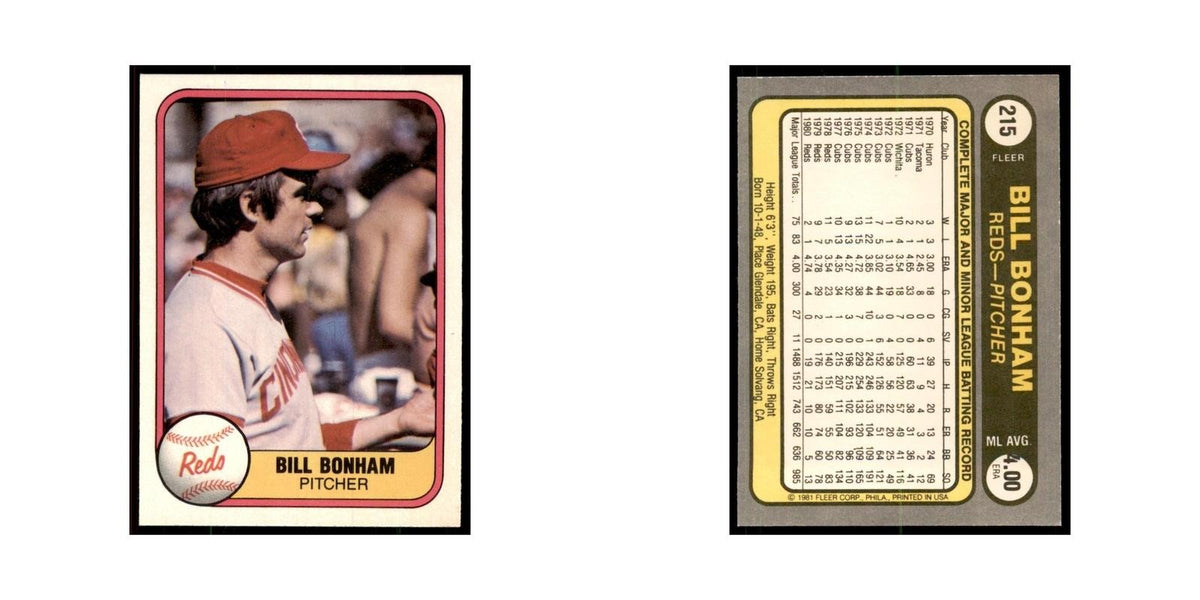 1981 Fleer Bill Bonham Baseball Cards #215