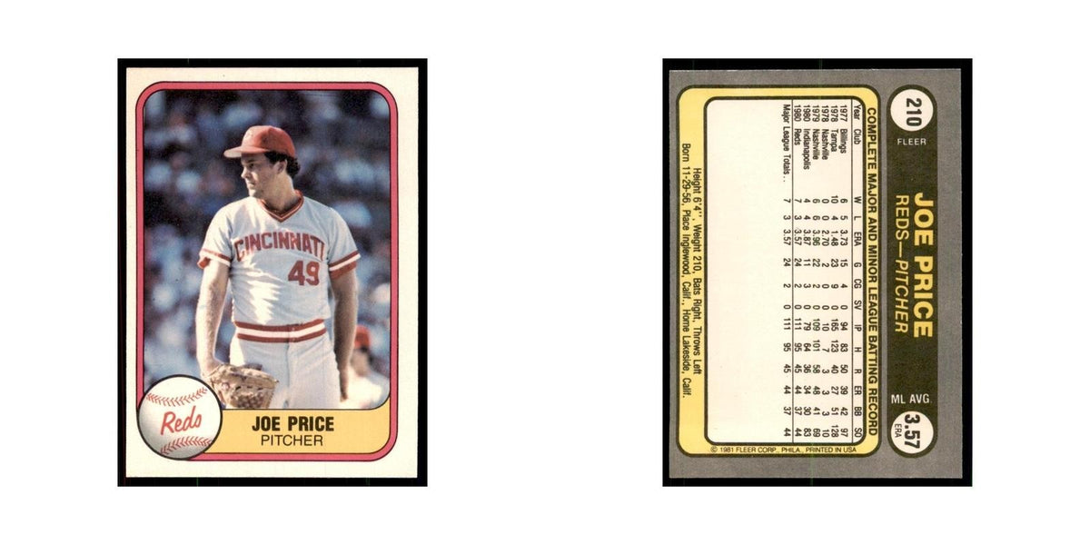 1981 Fleer Joe Price Baseball Cards #210
