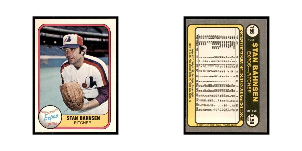 1981 Fleer Stan Bahnsen Baseball Cards #156