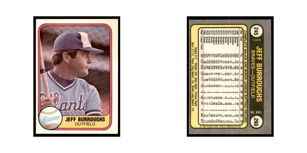 1981 Fleer Jeff Burroughs Baseball Cards #245