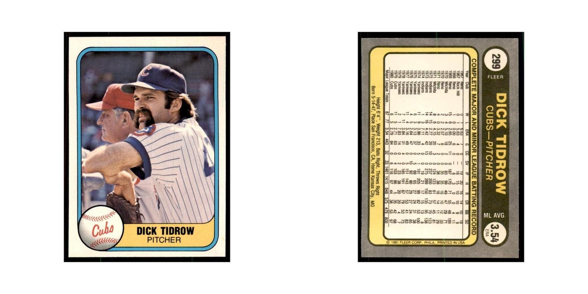 1981 Fleer Dick Tidrow Baseball Cards #299