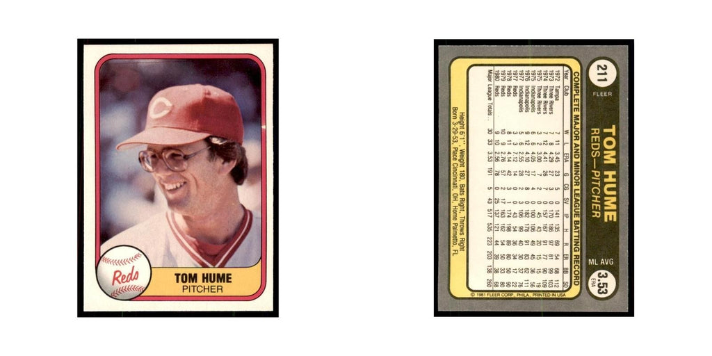 1981 Fleer Tom Hume Baseball Cards #211