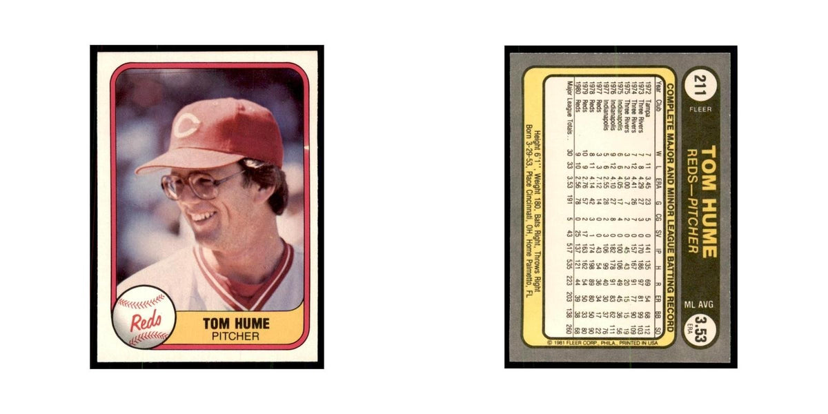 1981 Fleer Tom Hume Baseball Cards #211