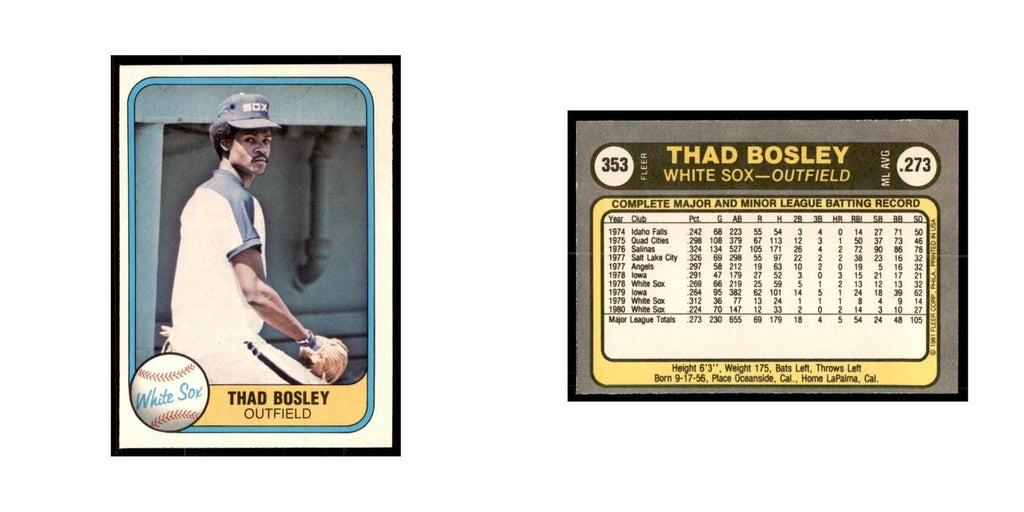 1981 Fleer Thad Bosley Baseball Cards #353