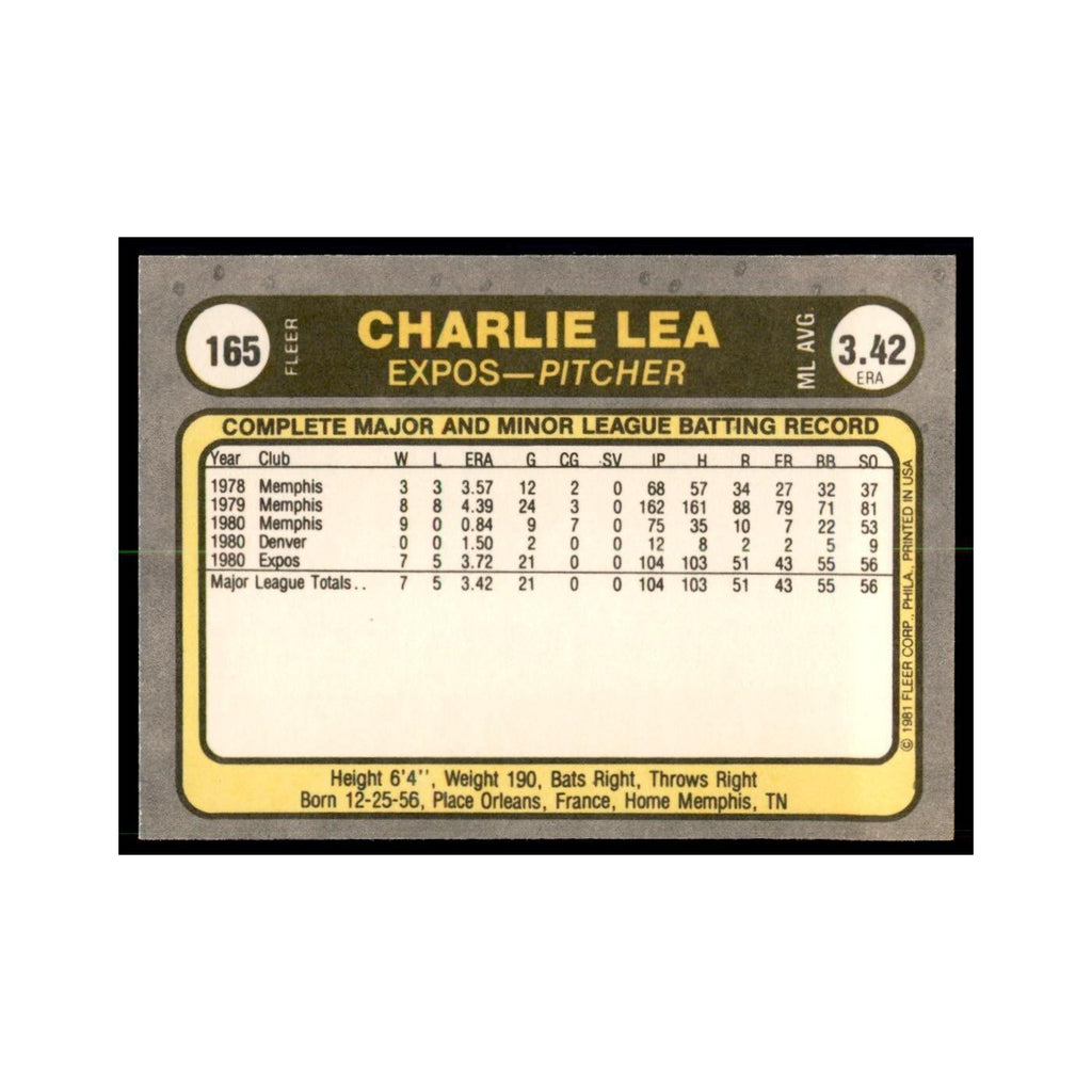 1981 Fleer Charlie Lea Baseball Cards #165