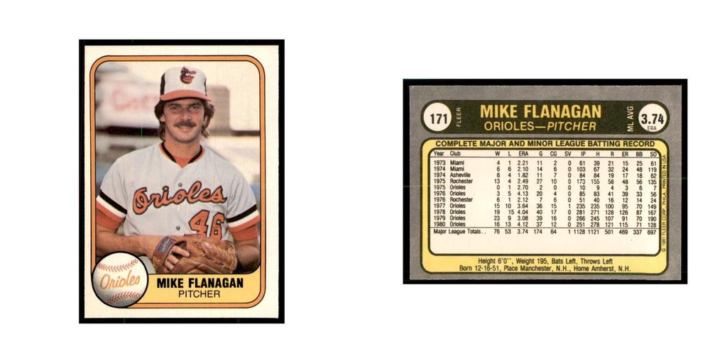 1981 Fleer Mike Flanagan Baseball Cards #171