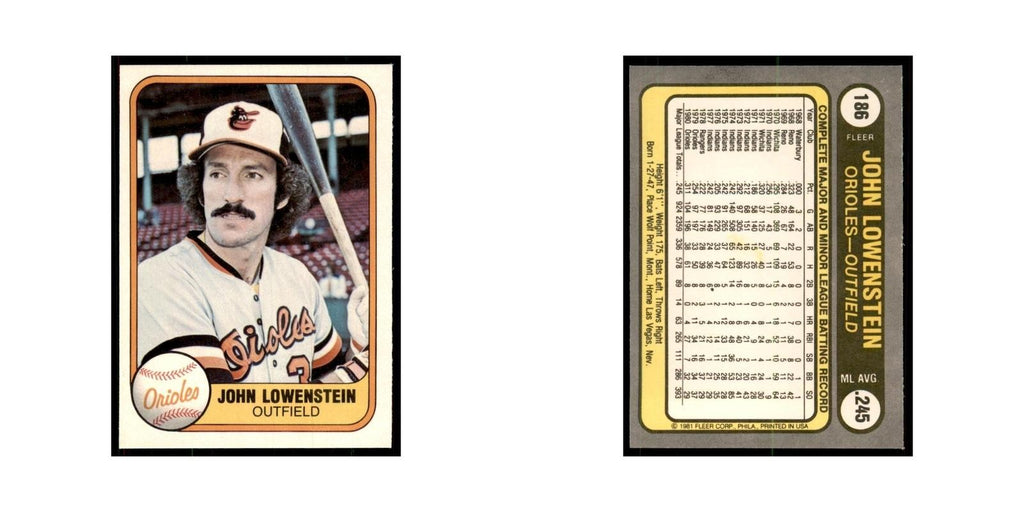 1981 Fleer John Lowenstein Baseball Cards #186