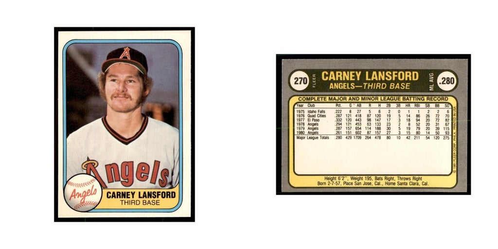 1981 Fleer Carney Lansford Baseball Cards #270