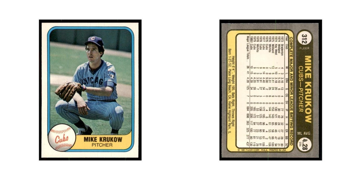 1981 Fleer Mike Krukow Baseball Cards #312