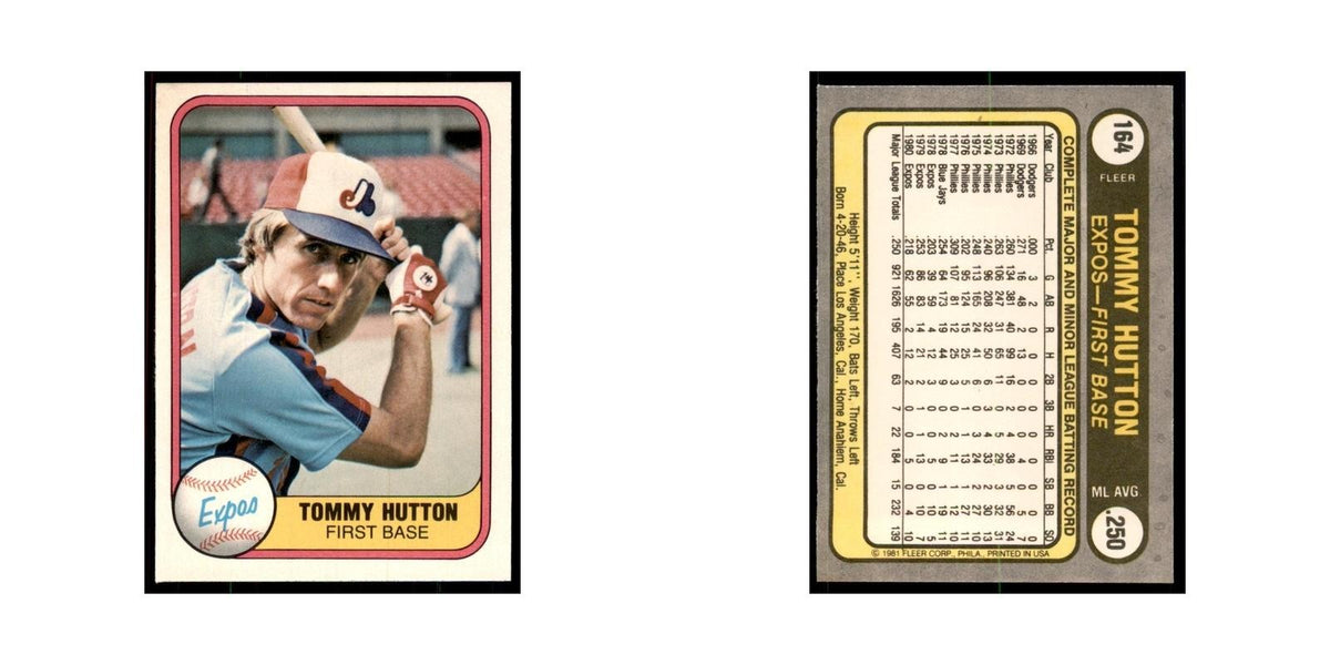 1981 Fleer Tommy Hutton Baseball Cards #164