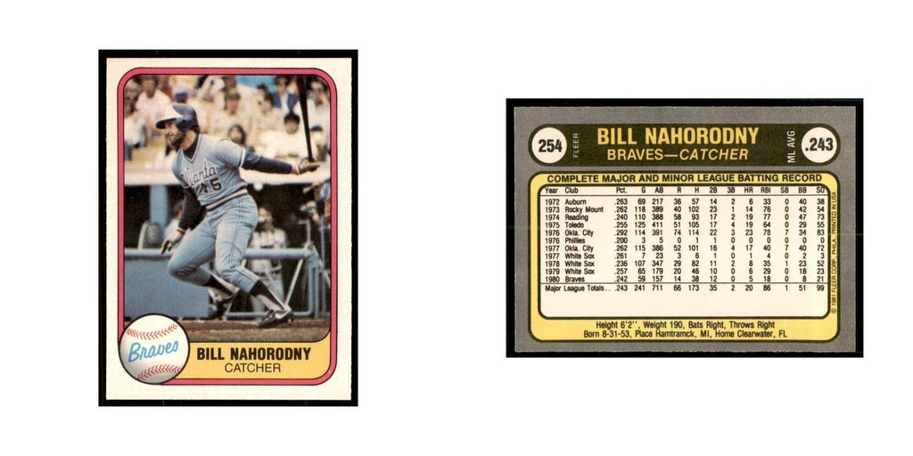 1981 Fleer Bill Nahorodny Baseball Cards #254