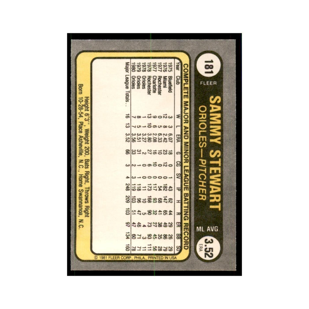 1981 Fleer Sammy Stewart Baseball Cards #181