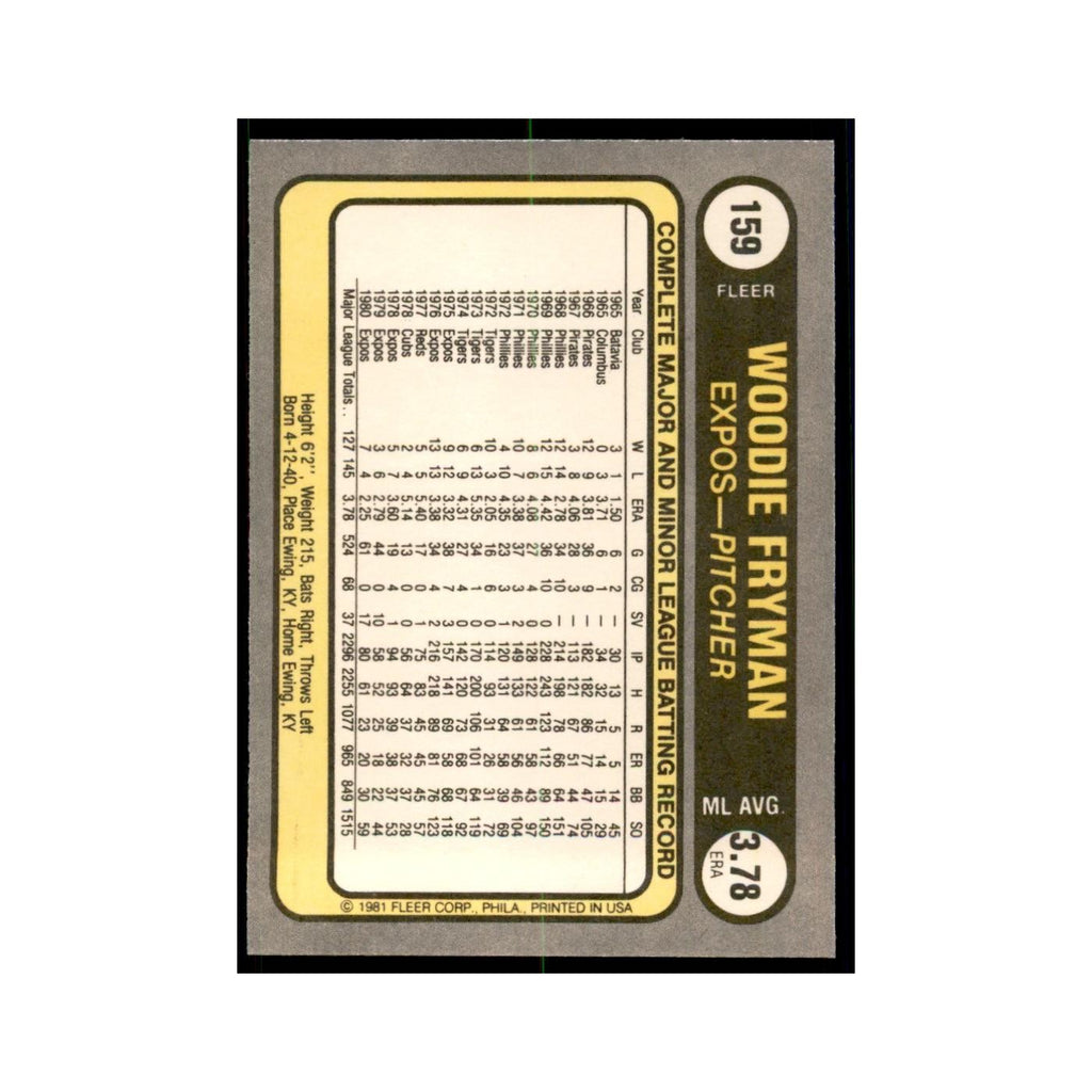 1981 Fleer Woodie Fryman Baseball Cards #159