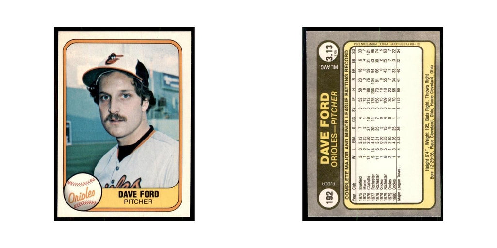 1981 Fleer Dave Ford Baseball Cards #192