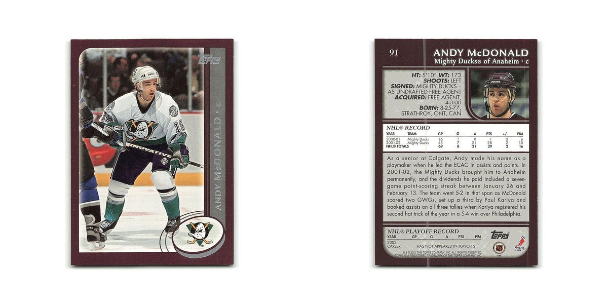 Andy McDonald 2002 Topps #91 Anaheim Mighty Ducks Hockey Card NM
