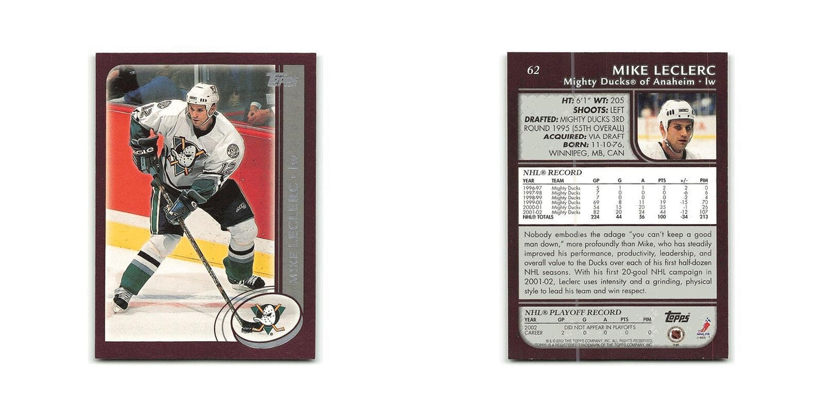 Mike Leclerc 2002 Topps #62 Anaheim Mighty Ducks Hockey Card NM