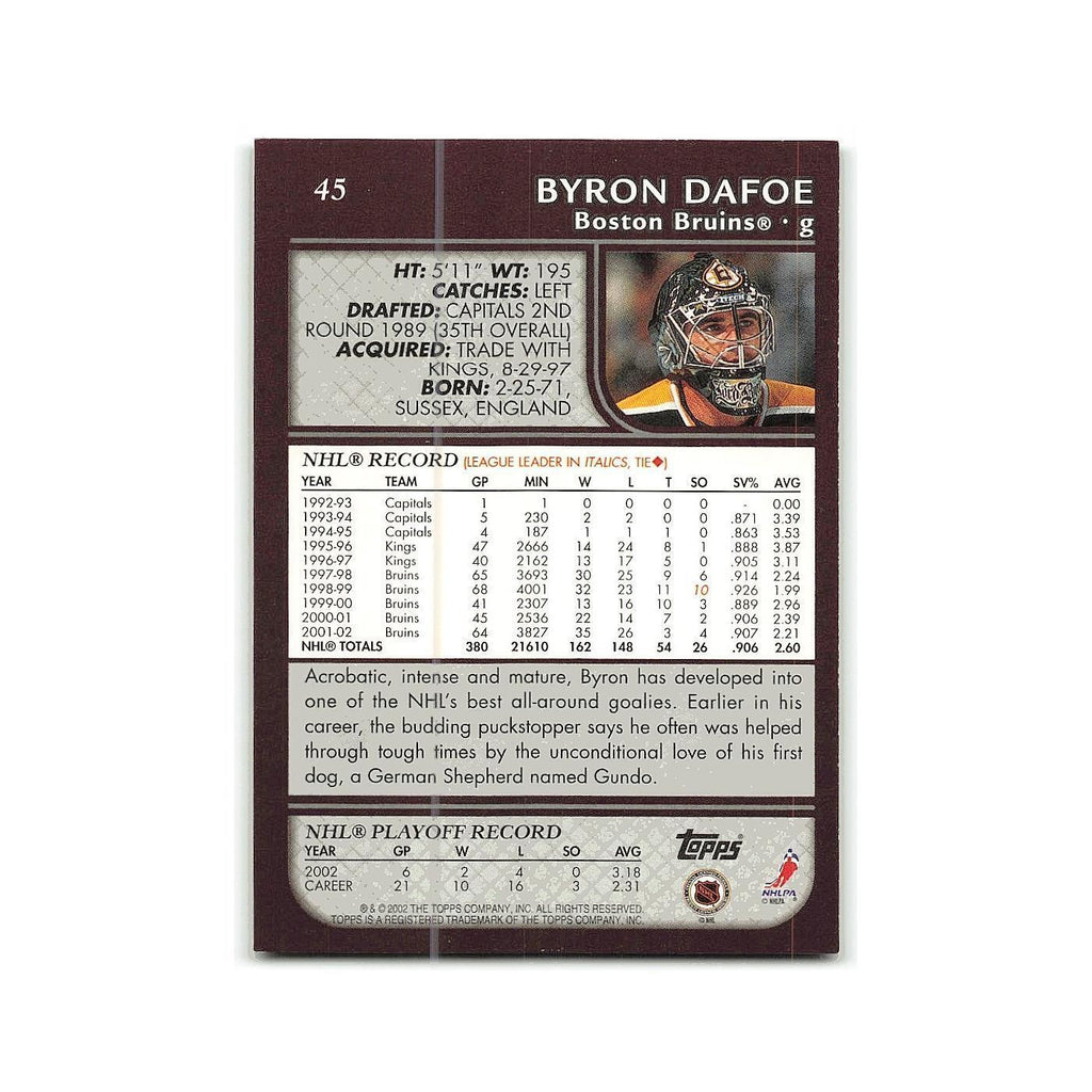 Byron Dafoe 2002 Topps #45 Boston Bruins Hockey Card NM