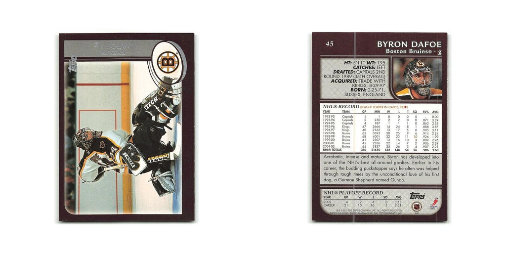 Byron Dafoe 2002 Topps #45 Boston Bruins Hockey Card NM