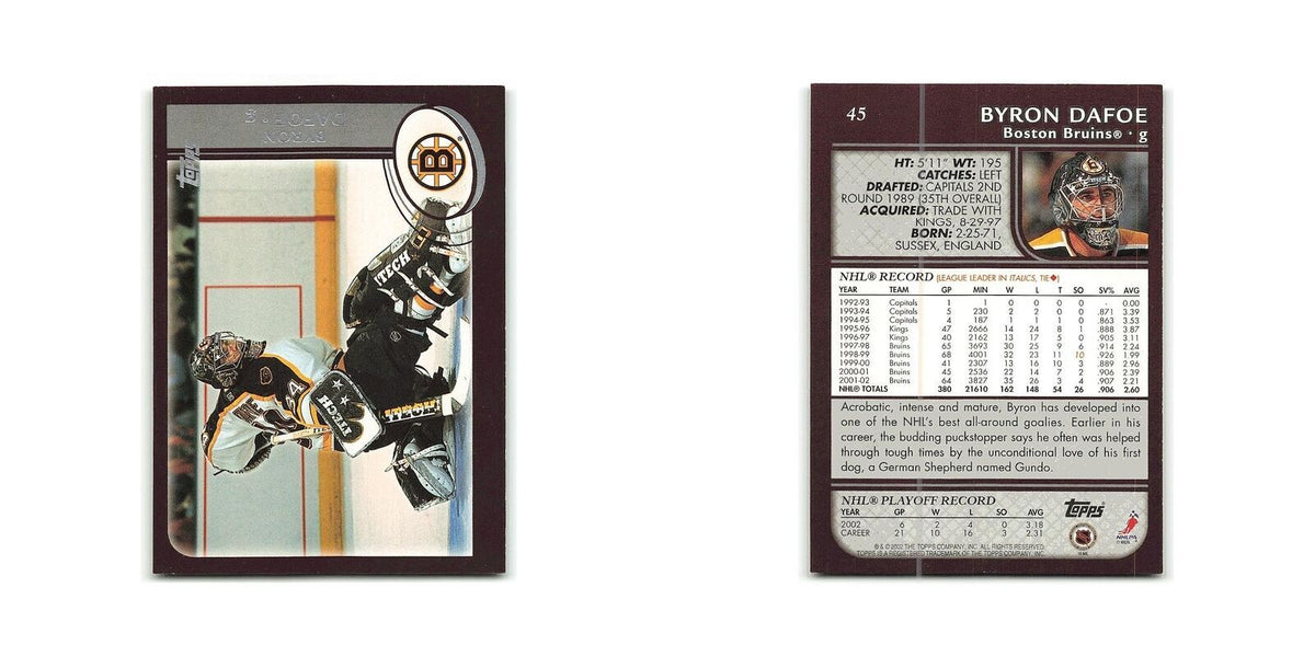 Byron Dafoe 2002 Topps #45 Boston Bruins Hockey Card NM