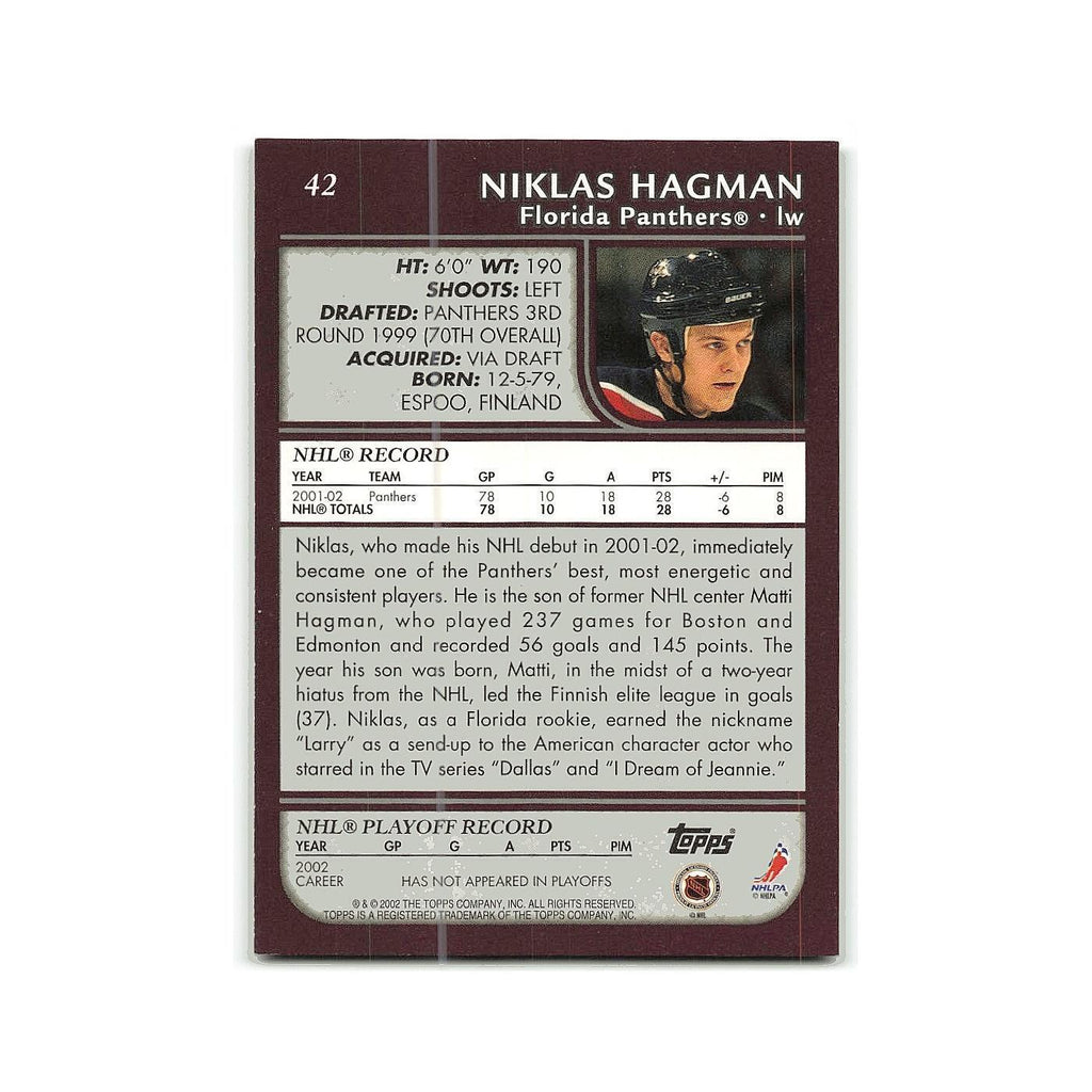 Niklas Hagman 2002 Topps #42 Florida Panthers Hockey Card NM