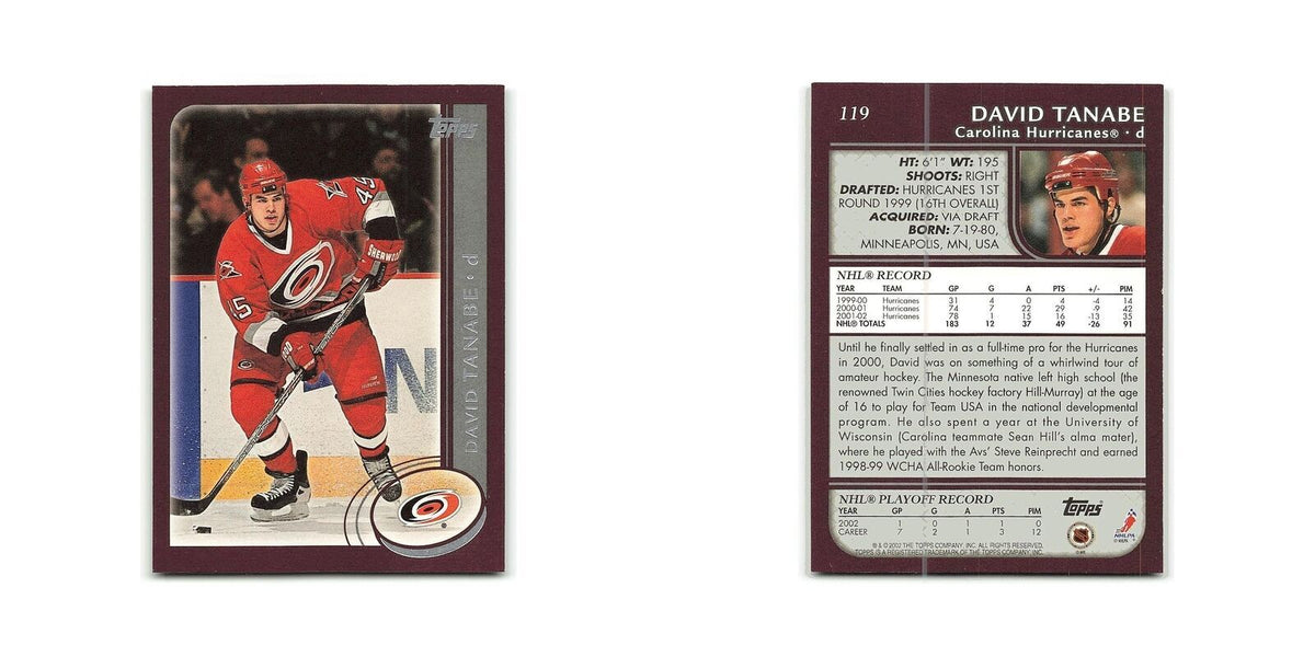 David Tanabe 2002 Topps #119 Carolina Hurricanes Hockey Card NM