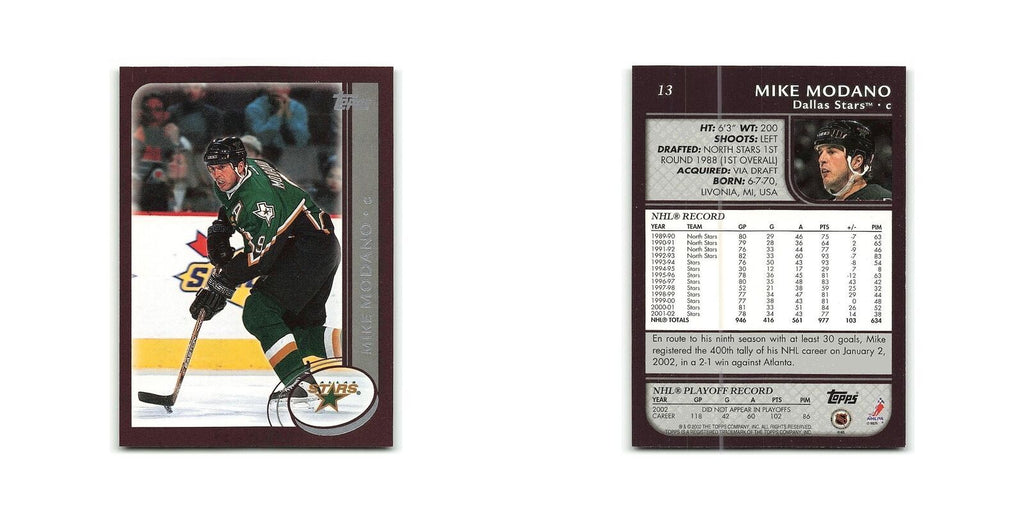 Mike Modano 2002 Topps #13 Dallas Stars Hockey Card NM