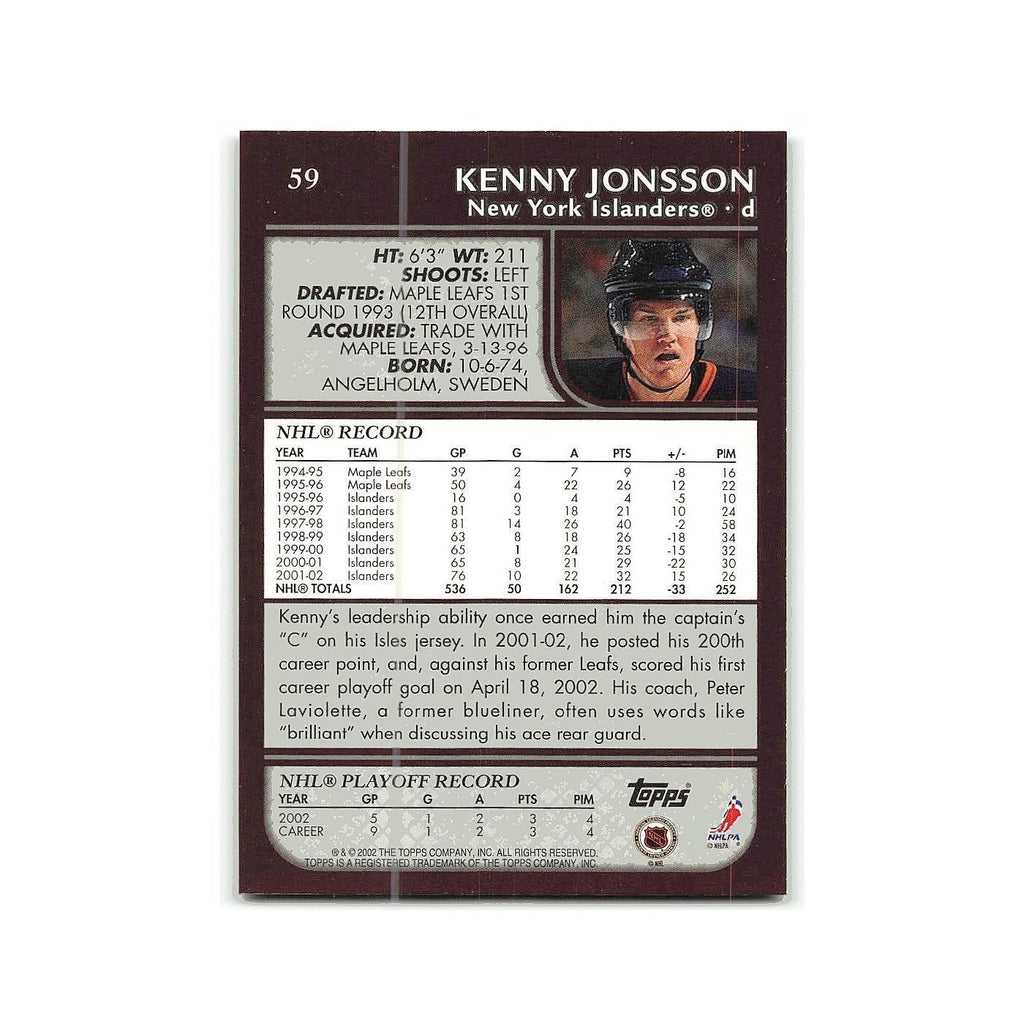 Kenny Jonsson 2002 Topps #59 New York Islanders Hockey Card NM