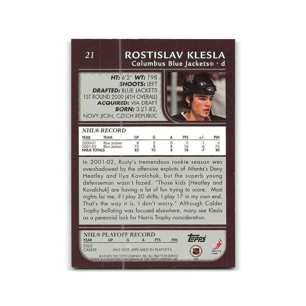 Rostislav Klesla 2002 Topps #21 Columbus Blue Jackets Hockey Card NM