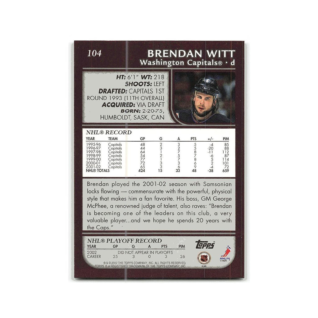 Brendan Witt 2002 Topps #104 Washington Capitals Hockey Card NM