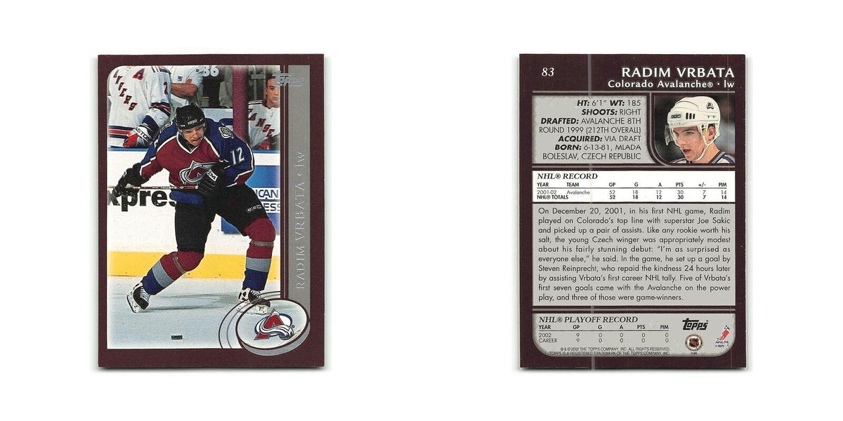 Radim Vrbata 2002 Topps #83 Colorado Avalanche Hockey Card NM