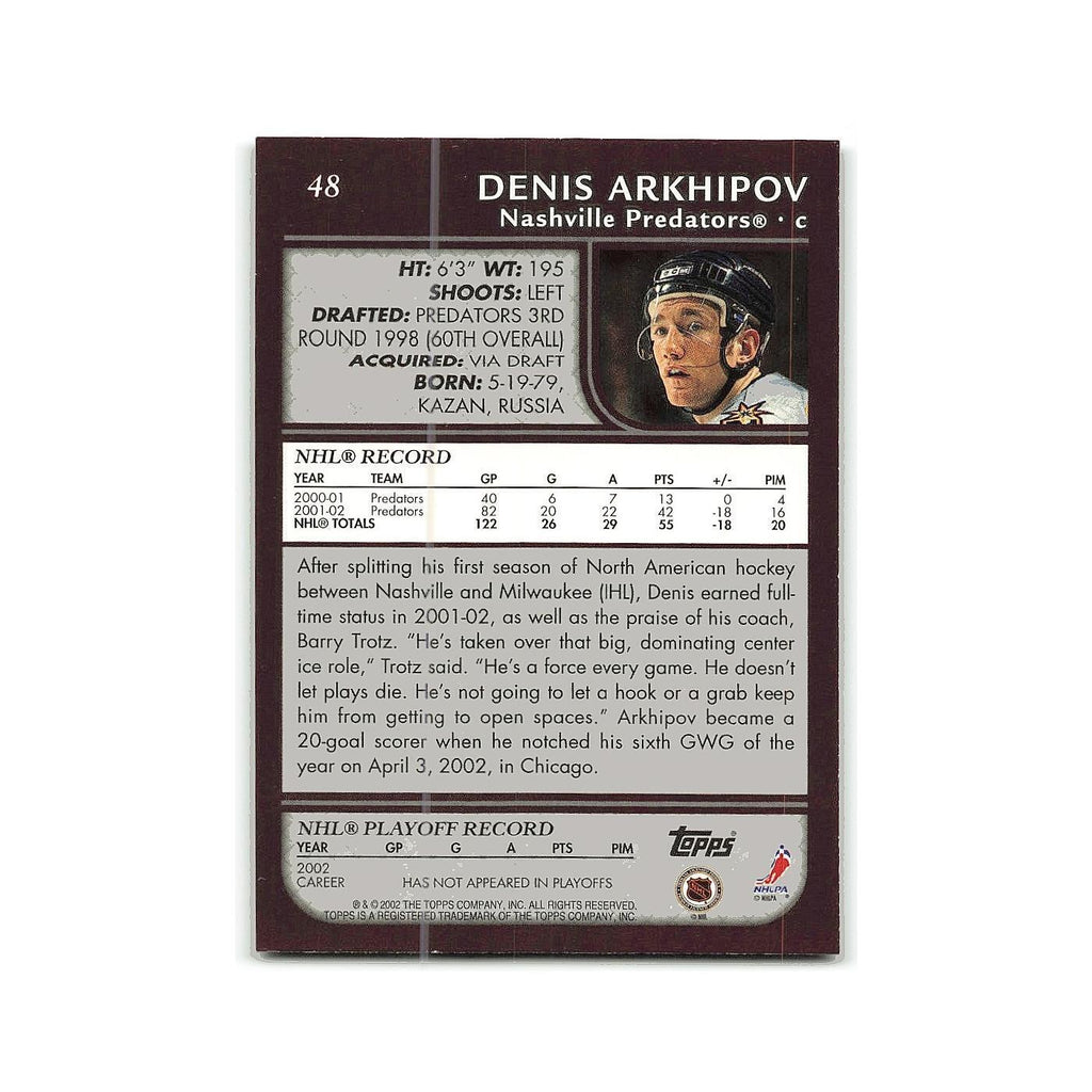 Denis Arkhipov 2002 Topps #48 Nashville Predators Hockey Card NM
