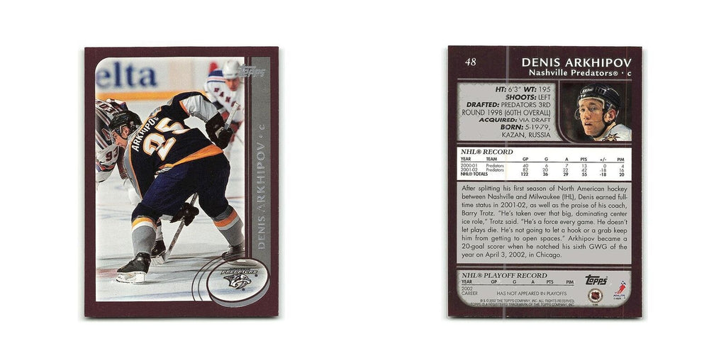 Denis Arkhipov 2002 Topps #48 Nashville Predators Hockey Card NM