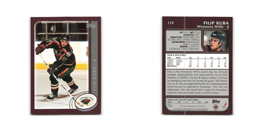 Filip Kuba 2002 Topps #118 Minnesota Wild Hockey Card NM