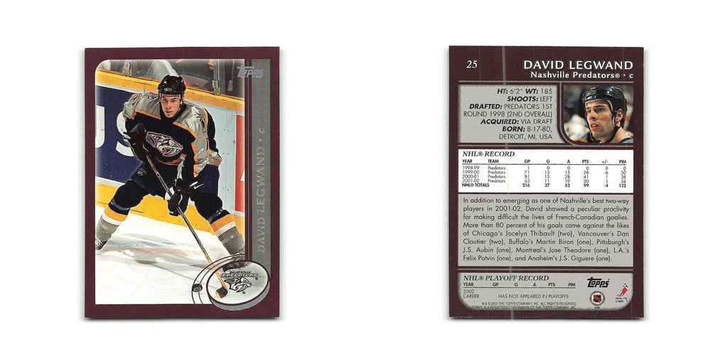 David Legwand 2002 Topps #25 Nashville Predators Hockey Card NM