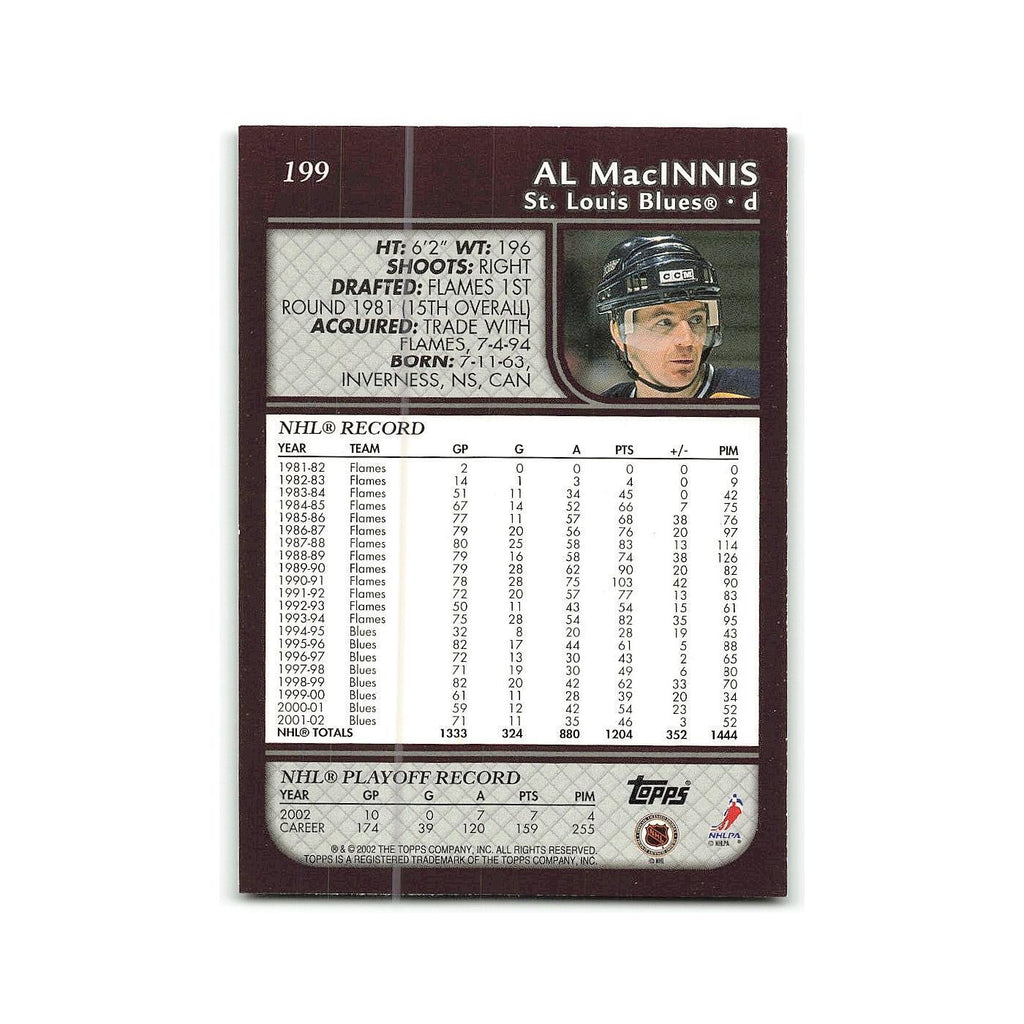 Al MacInnis 2002 Topps #199 St. Louis Blues Hockey Card NM