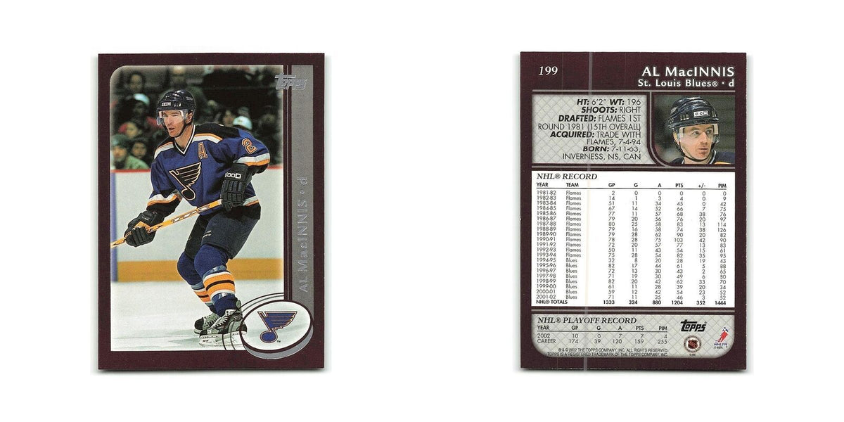 Al MacInnis 2002 Topps #199 St. Louis Blues Hockey Card NM