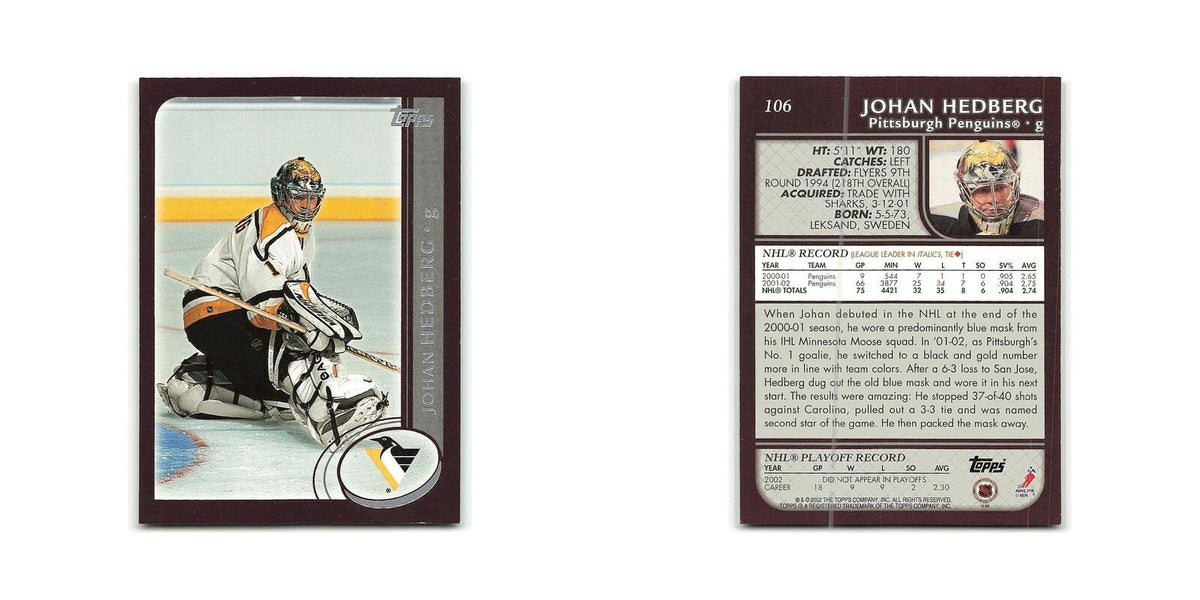 Johan Hedberg 2002 Topps #106 Pittsburgh Penguins Hockey Card NM