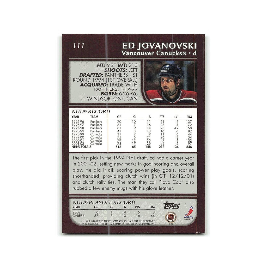 Ed Jovanovski 2002 Topps #111 Vancouver Canucks Hockey Card NM