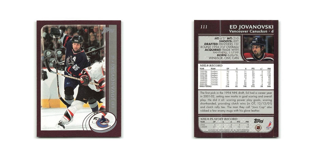 Ed Jovanovski 2002 Topps #111 Vancouver Canucks Hockey Card NM